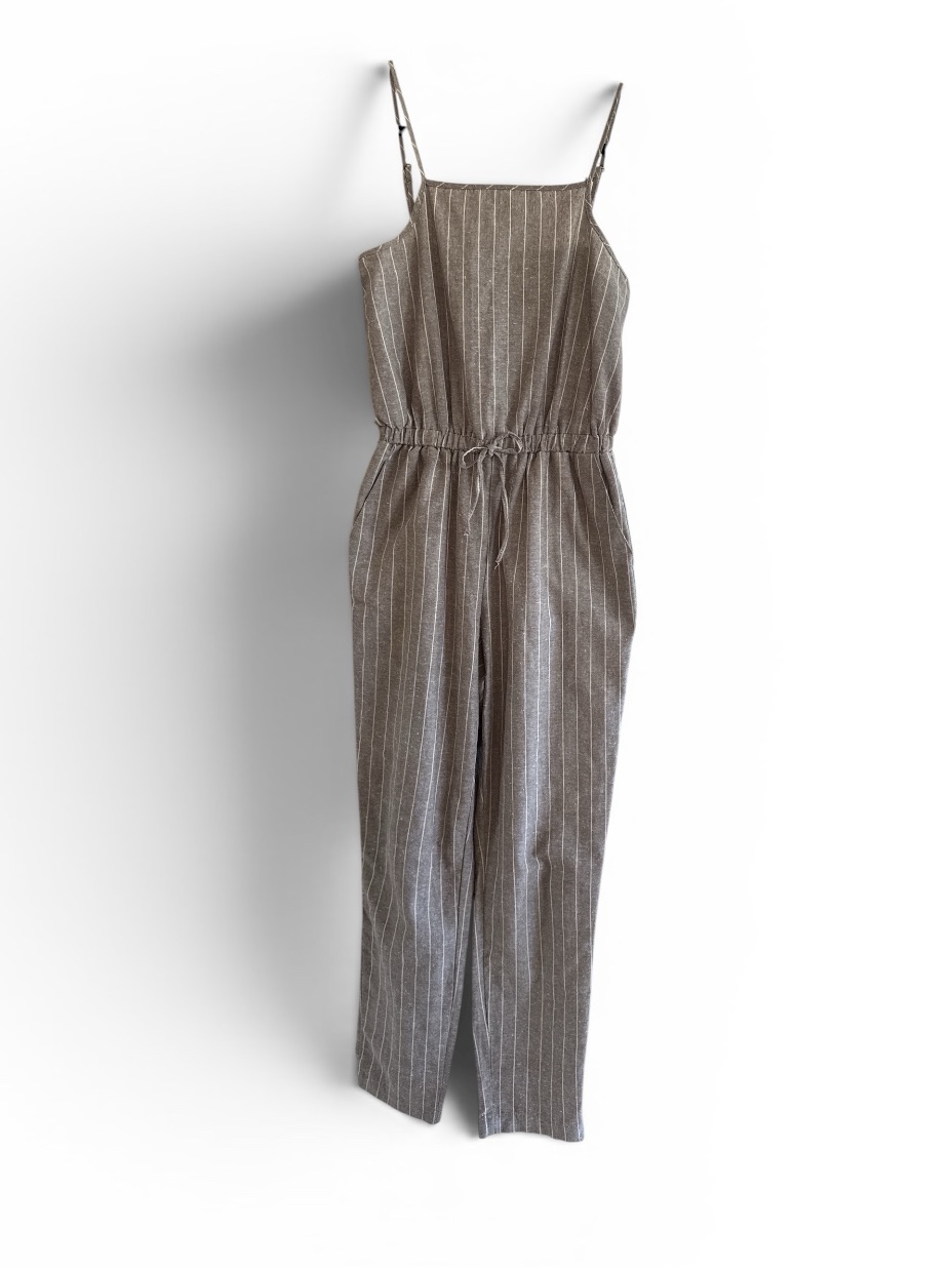 Ci Sono Taupe Pinstripejumpsuit Waist 28” Drawstring Length 55”